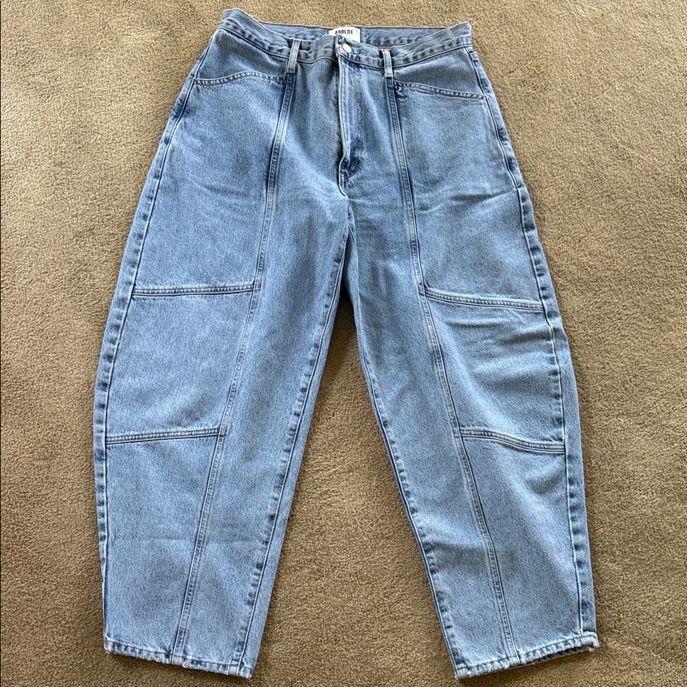 Agolde Light Blue Denim Jeans with Contrast Stitching